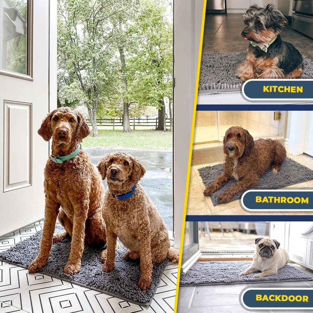 AS-SEEN-ON-TV Highly Absorbent Microfiber Door Mat and Pet Rug, Non Slip Thick Washable Area and Bath Mat Soft Chenille for Kitchen Bathroom Bedroom Indoor and Outdoor - Grey Medium 30"X19"
