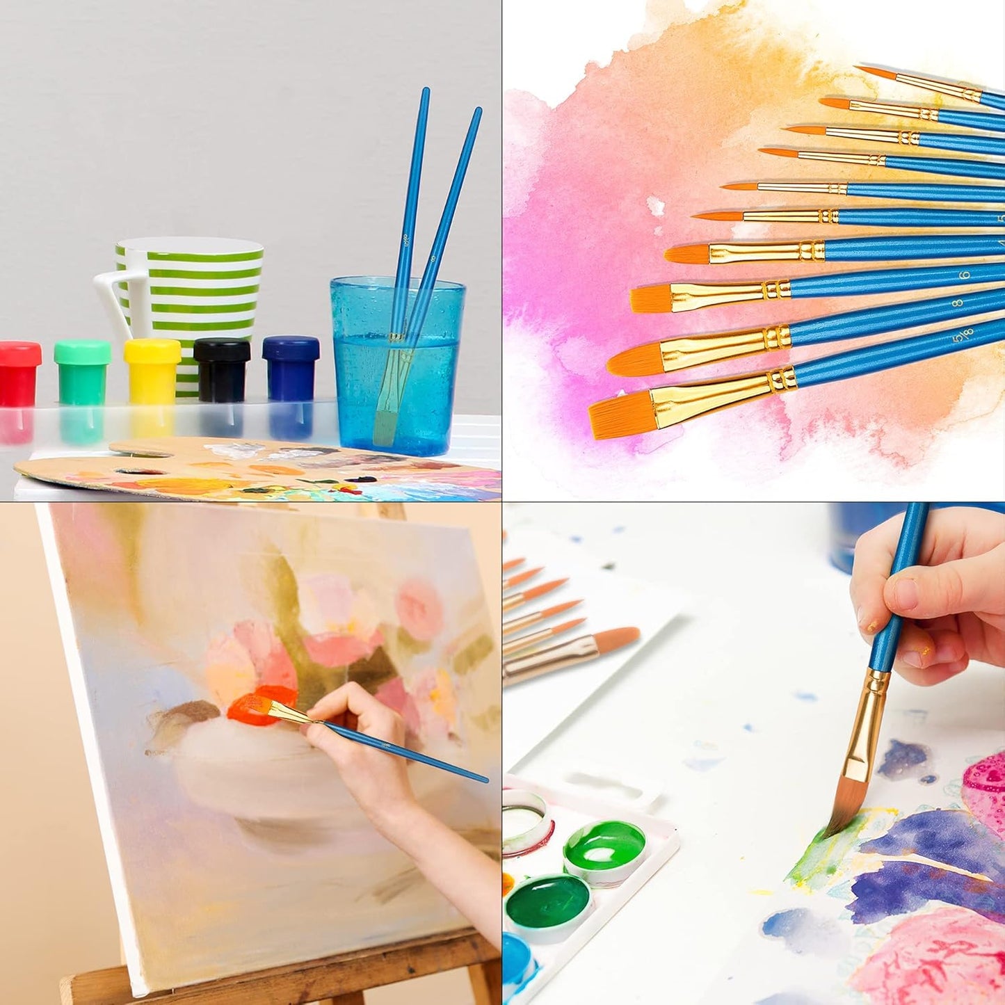 Art Paint Brush Set, Different Sizes for Artists, Adults & Kids, 10 Count, Blue