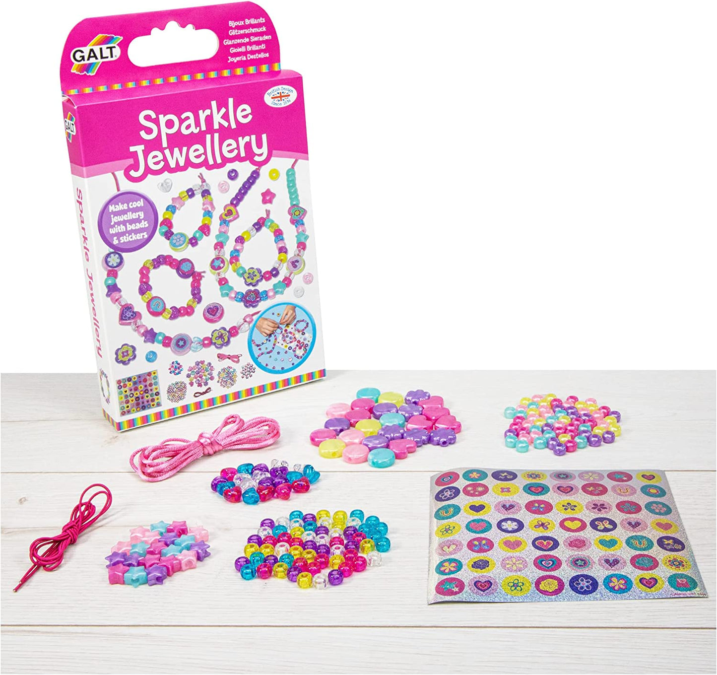 Sparkle Jewellery - Childrens Necklace and Bracelet Making, Craft Kit for Kids - Fun Activity Pack with Colourful Beads and Stickers, Encourages Creativity and Motor Skills - Ages 5 Years Plus