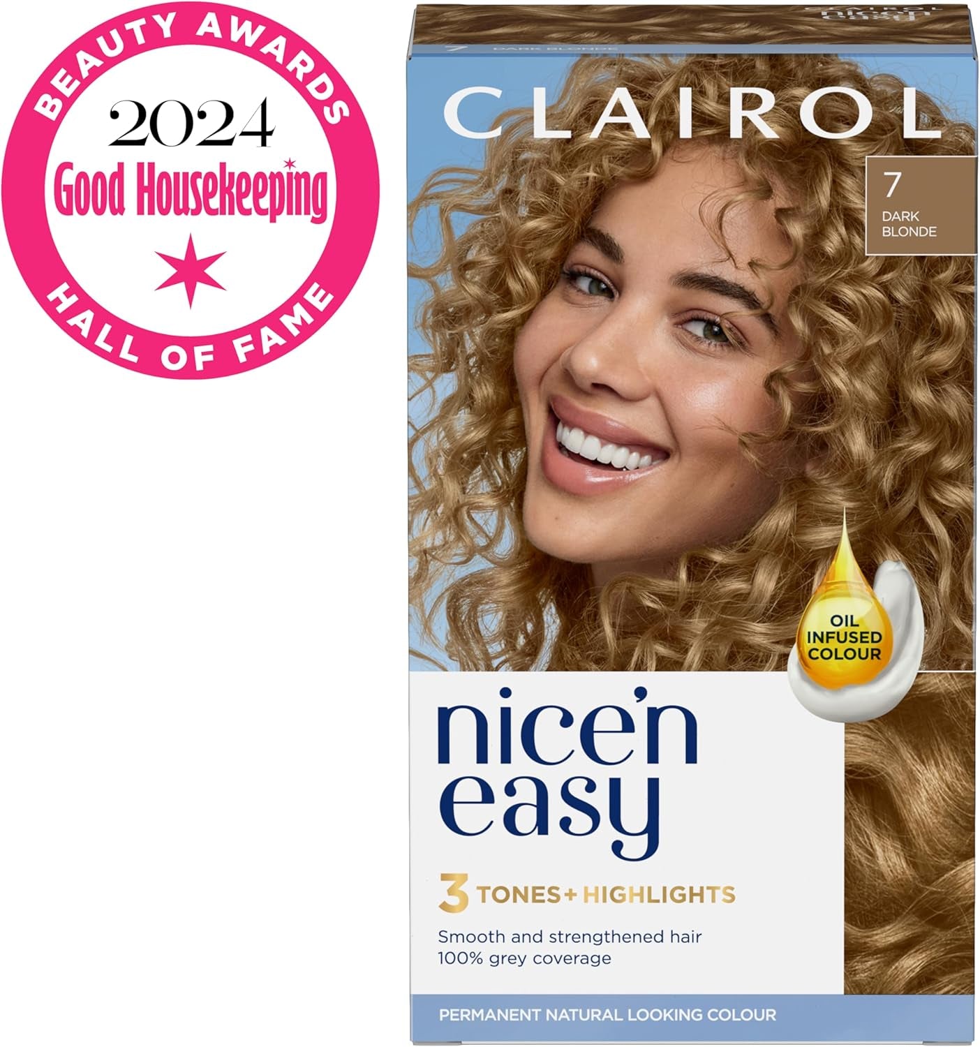Nice'N Easy Crème, Natural Looking Oil Infused Permanent Hair Dye, 7 Dark Blonde