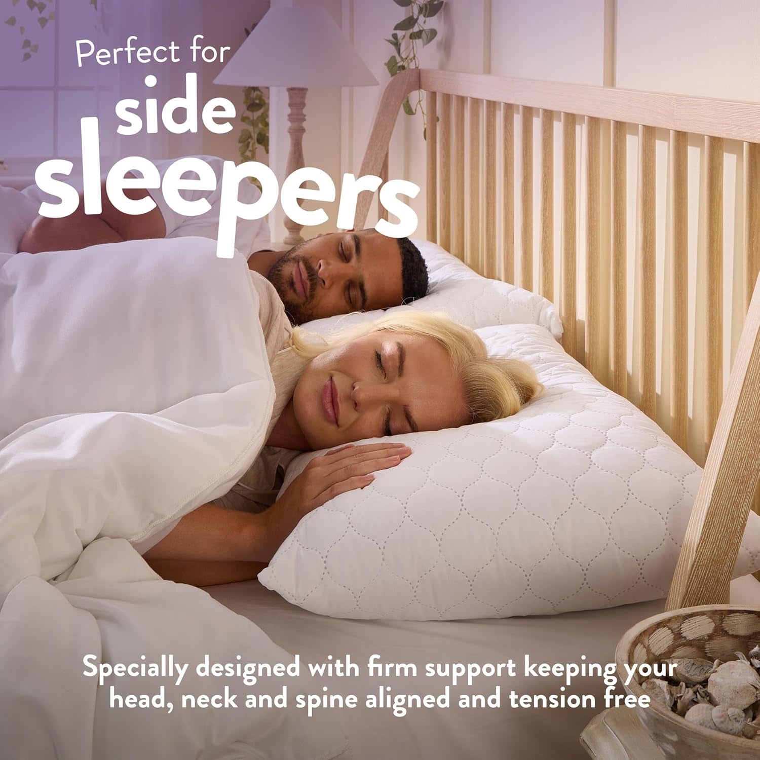 Hotel Quality Pillows 4 Pack - Bouncy Firm Support Side Sleeper Pillow for Neck, Back & Shoulder Pain Relief - Comfy, Soft Touch Quilted Cover, Hypoallergenic, Made in the UK (48 X 74Cm)