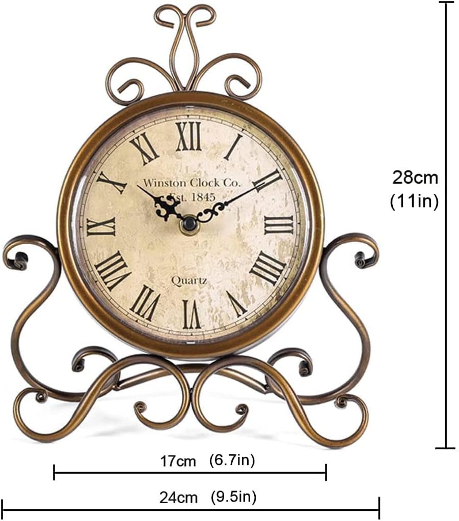 Table Clocks 28 Cm Height Silent Non Ticking Roman Retro Art Desk Clock for Living Room Bedroom Office(Copper)