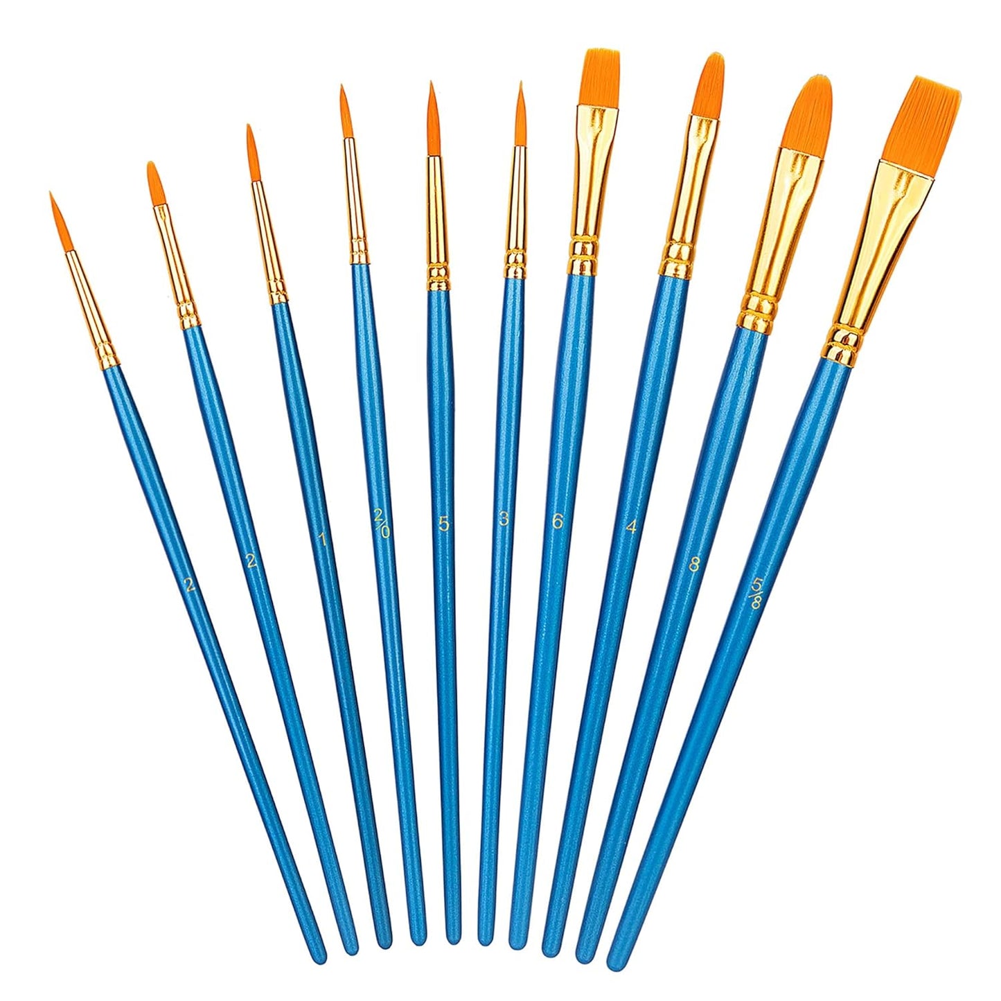 Art Paint Brush Set, Different Sizes for Artists, Adults & Kids, 10 Count, Blue