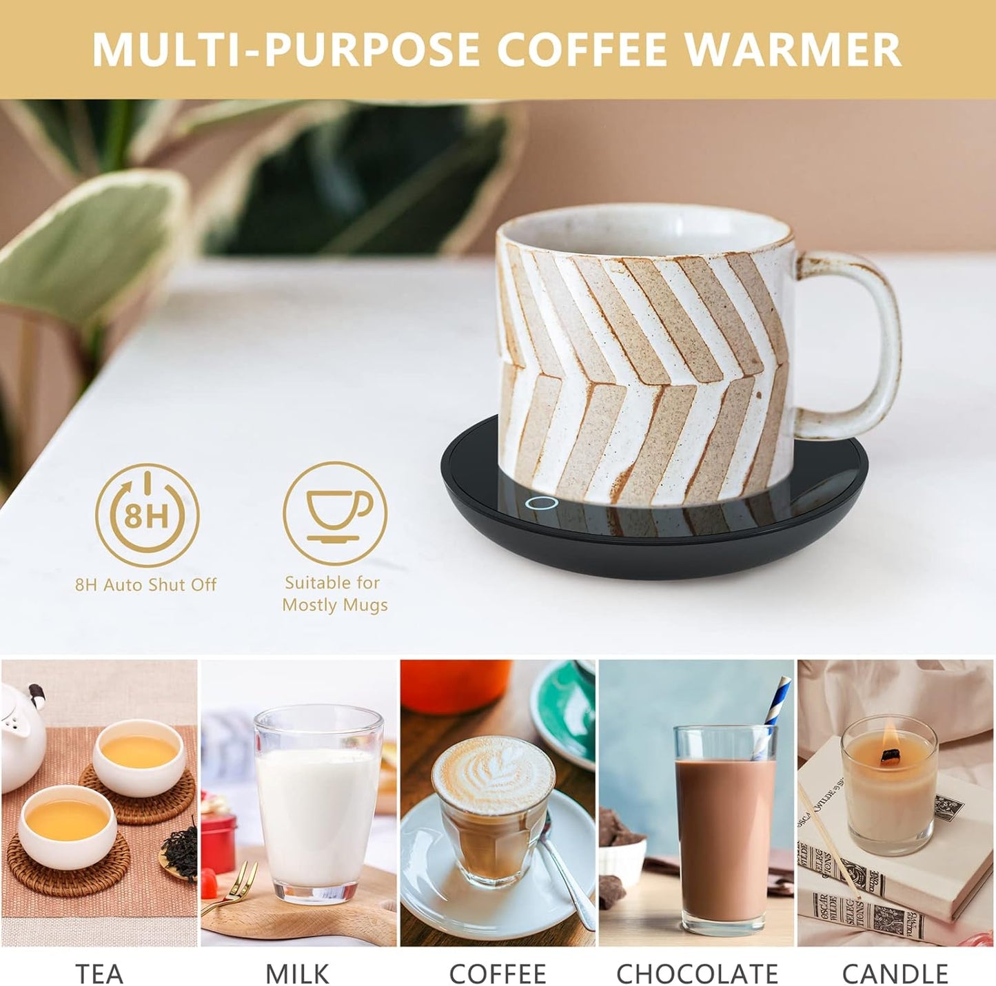 Mug Warmer Coffee Warmer - Cup Warmer with 2 Temperature Settings Smart Tea Warmer Portable Beverage Warmer Drink Warmer for Office丨Desk丨Cocoa丨Coffee丨Tea丨Milk丨Hot Drinks
