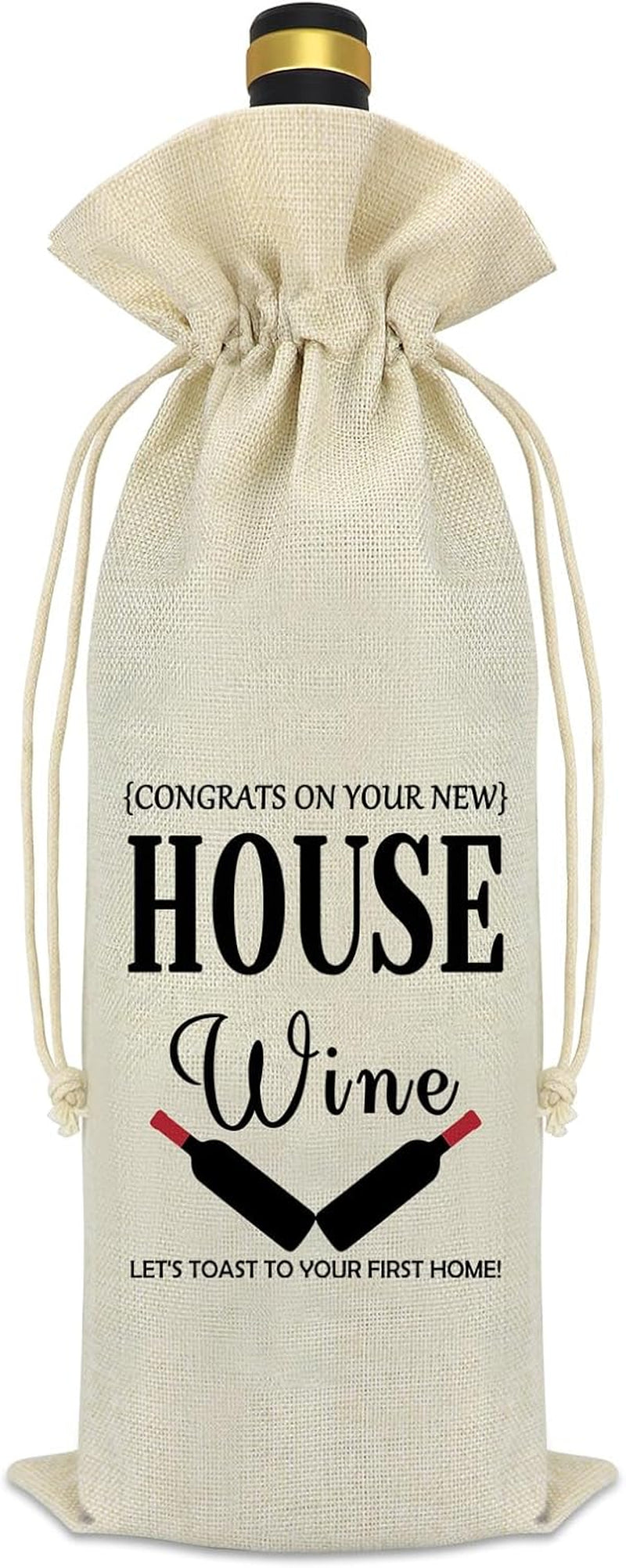 House Warming Gifts New Home Wine Bag Housewarming Gifts for New House First Home Gifts New Home Owners Gift Realtor Gift for Clients Couple Gift New Home Decorations Drawstring Burlap Wine Bottle Bag