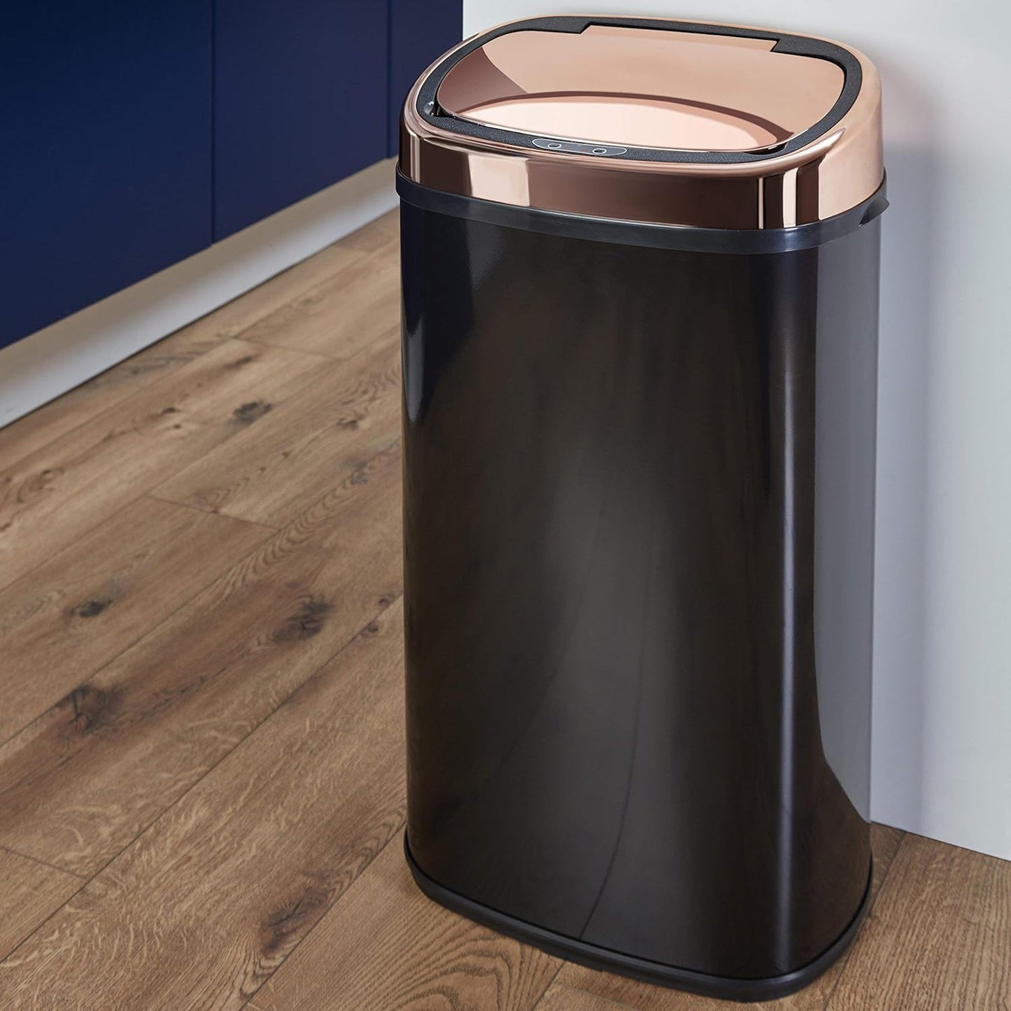 T80904RB Kitchen Bin with Sensor Lid, Automatic Soft-Close, Manual Override, 58 Litre, Black and Rose Gold