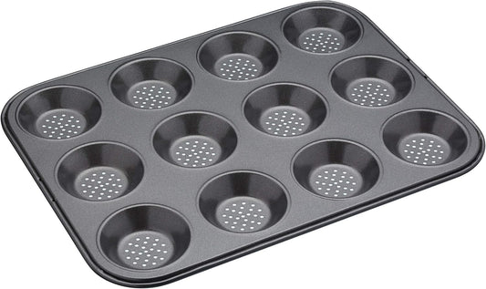 Crusty Bake Perforated Mince Pie Baking Tray with PTFE, PFOA and BPA Free Non Stick, Robust 1Mm Thick Carbon Steel, 32 X 24Cm 12 Hole Tart Tin, Grey