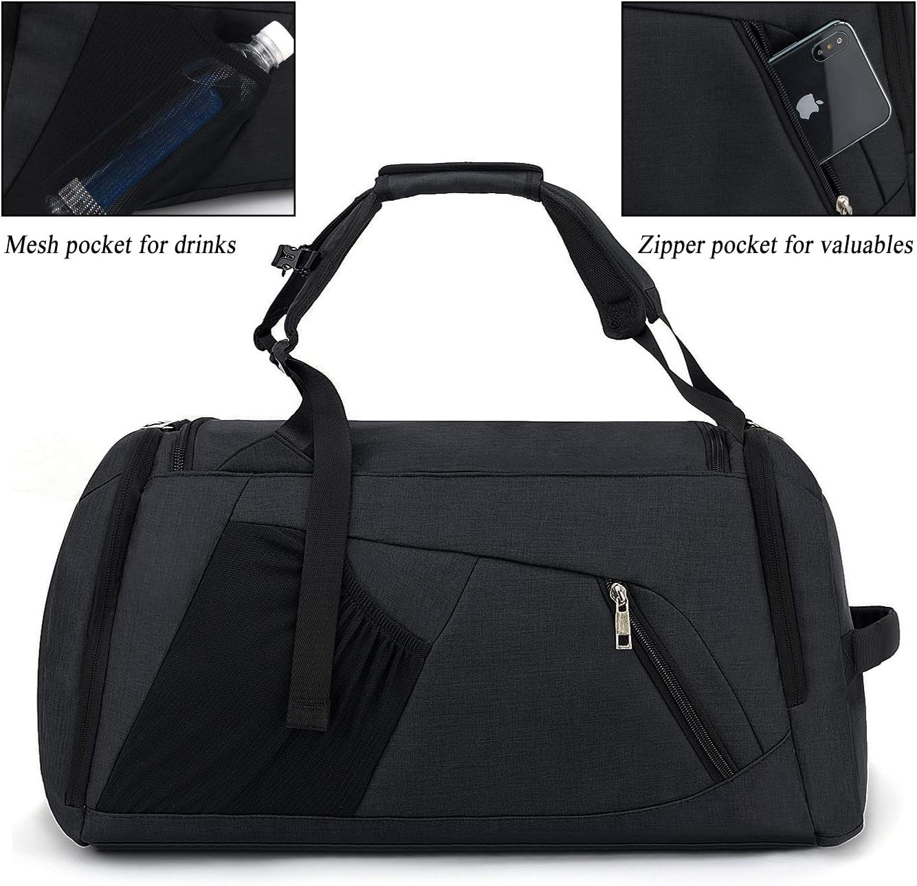 Sports Duffle Bag with Shoes Compartment and Wet Pocket, 42L Waterproof Gym Bag for Men and Women, Durable Travel Duffel Bag with Shoulder Strap and Combination Lock