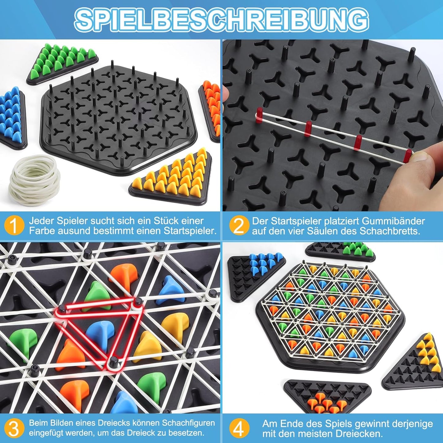 Triggle Game with Rubber Bands, Chain Triangle Chess Game, Board Games Triangle, Chains Triangle Game, Triggle Board Game, Triangle Chess Board Game for 2-4 People