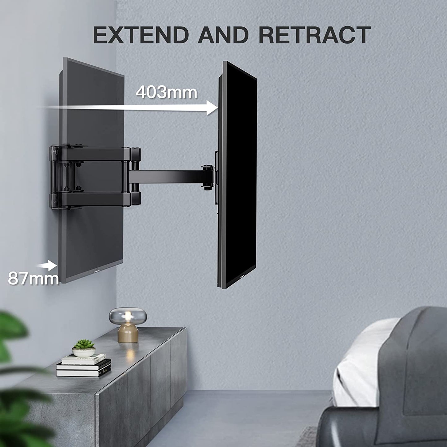 TV Wall Bracket, Swivel Tilt TV Wall Mount for 26-65 Inch Flat & Curved TV up to 45Kg, TV Bracket Max VESA 400X400Mm