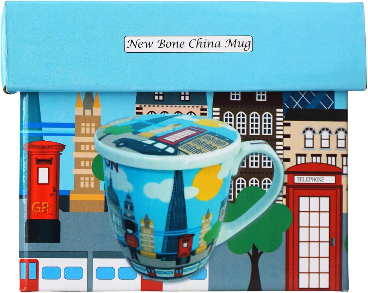UK London British Skyline Pictures Ceramic Coffee Tea Cup Mug with Lid Home Kitchen Office, Decorative Gift Box - UK England London Souvenir