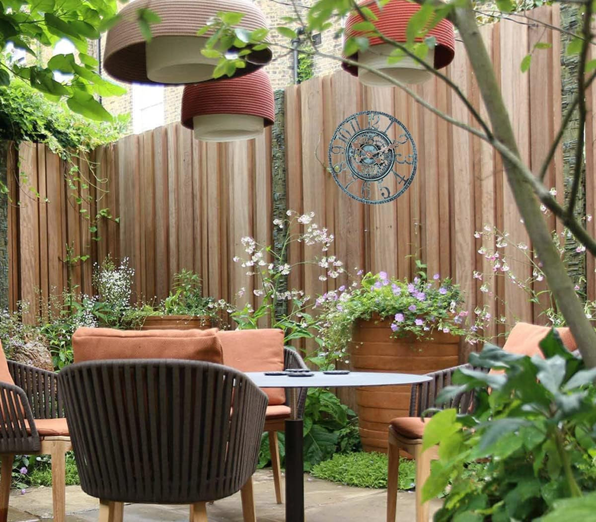 Outdoor Wall Clock 12 in outside Waterproof Garden Clock Quartz Battery Operated round Clocks Retro Home Kitchen Living Room Decor Clocks -Not Silent (Turquoise)