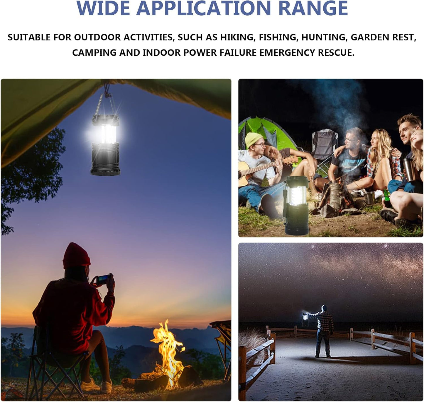 Camping Lights, 2 X Camping Lantern Battery Operated Portable LED Camping Lamp with Foldable Hook, Tent Lights Waterproof Outdoor Hanging Lamp for Emergency, Hiking, Camping, Black