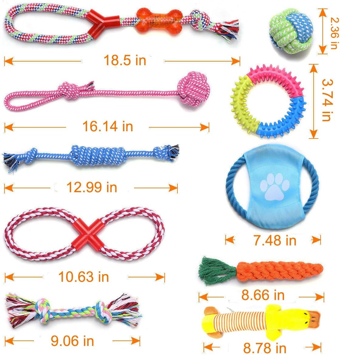Dog Toys Puppy Chew Toys from 8 Weeks,Dog Rope Toys 100% Natural Cotton Rope for Small and Medium Dog (10 PCS)