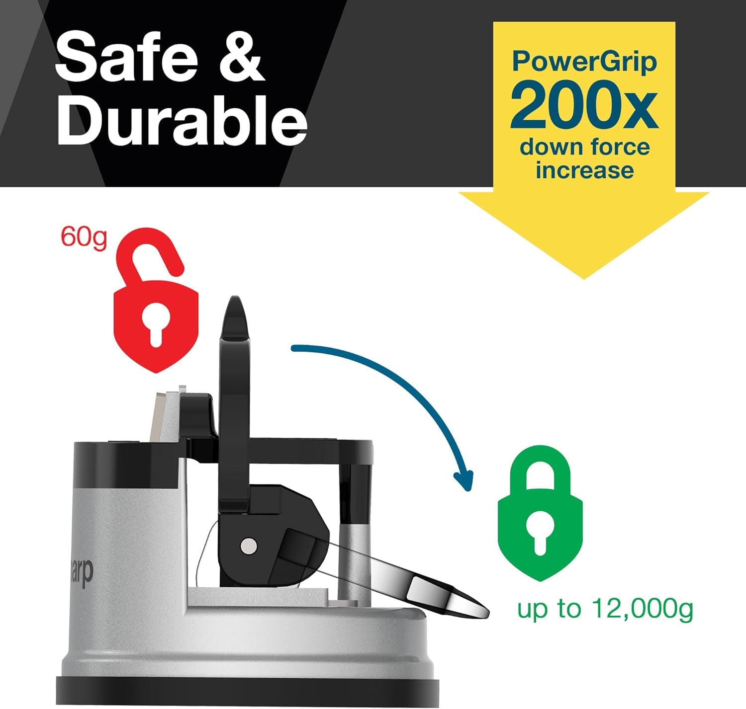Knife Sharpener, Hands-Free Safety, Powergrip Suction, Safely Sharpens All Kitchen Knives, Ideal for Hardened Steel & Serrated, World'S Best, Compact, One Size, Silver