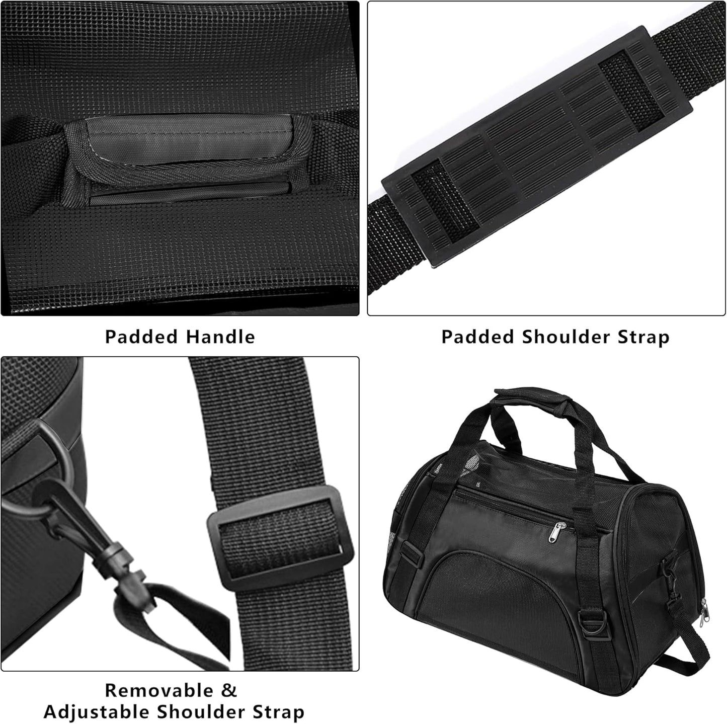 Soft-Sided Foldable Cat/Dog/Pet/Puppy Carrier Bag,Portable Pets Travel Carriers for Cats/Dogs/Pets with Shoulder Strap & Removable Mat,Durable Comfort Cat Basket Airline Approved(Black,Medium)