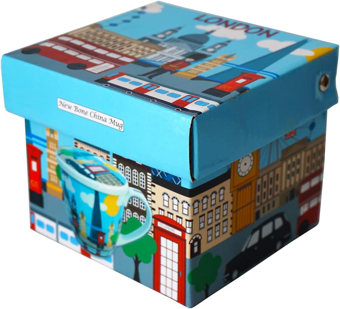 UK London British Skyline Pictures Ceramic Coffee Tea Cup Mug with Lid Home Kitchen Office, Decorative Gift Box - UK England London Souvenir
