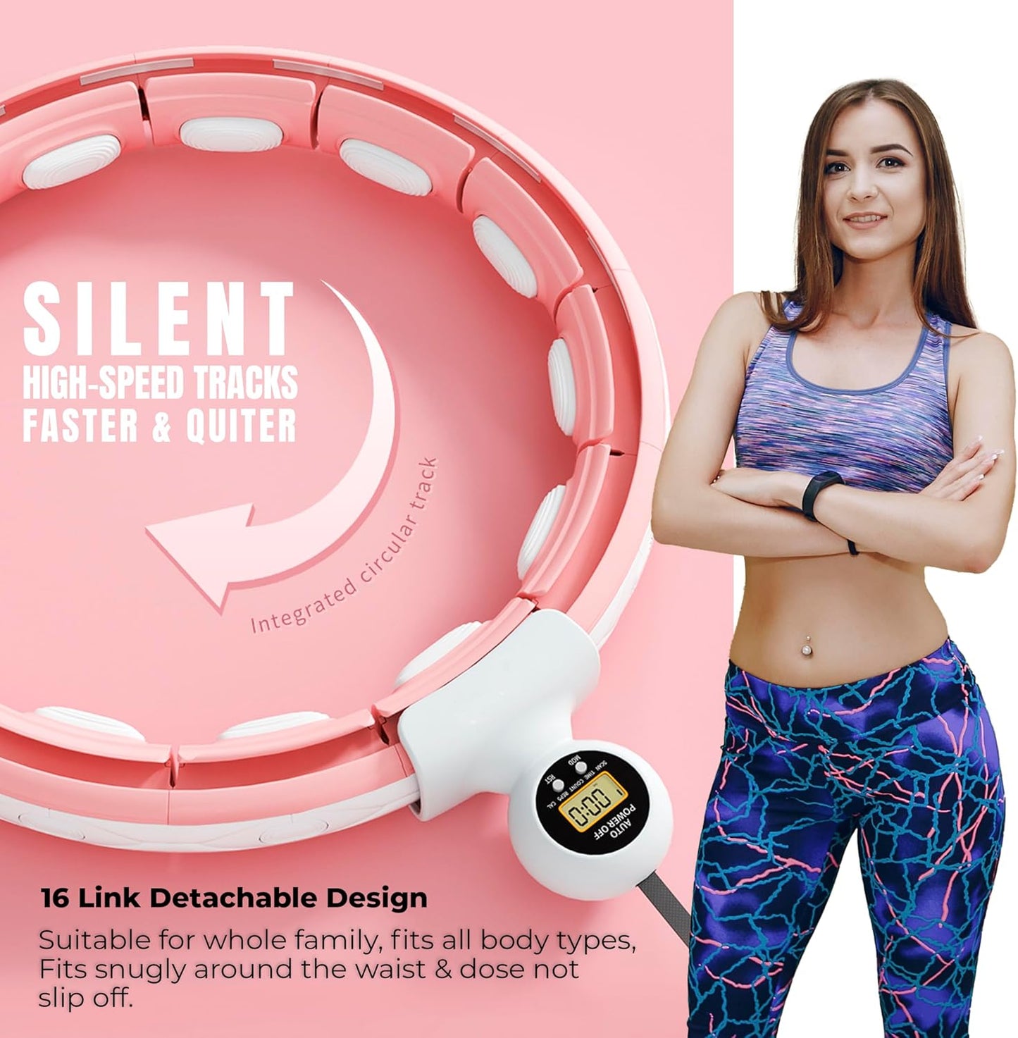 Fitness Hula Hoops, Weighted Hula Hoop for Adults 360 Degree Auto-Spinning Ball Massage, Infinity Hoop, Weight Loss Exercise Equipment for Home Use - 24 Detachable Knots/Link