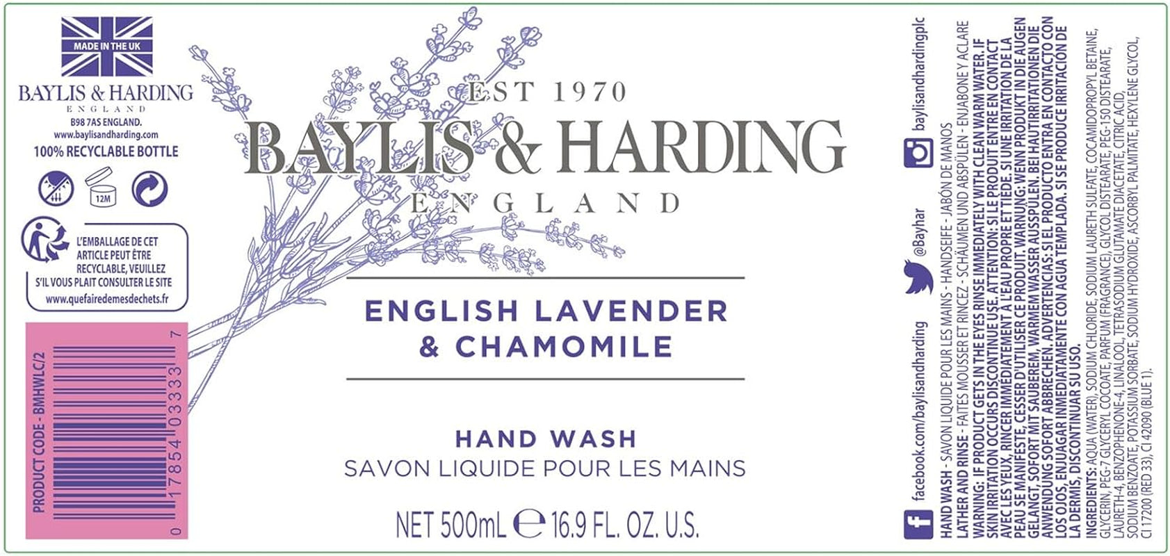English Lavender and Chamomile Hand Wash, 500 Ml (Pack of 3) - Vegan Friendly