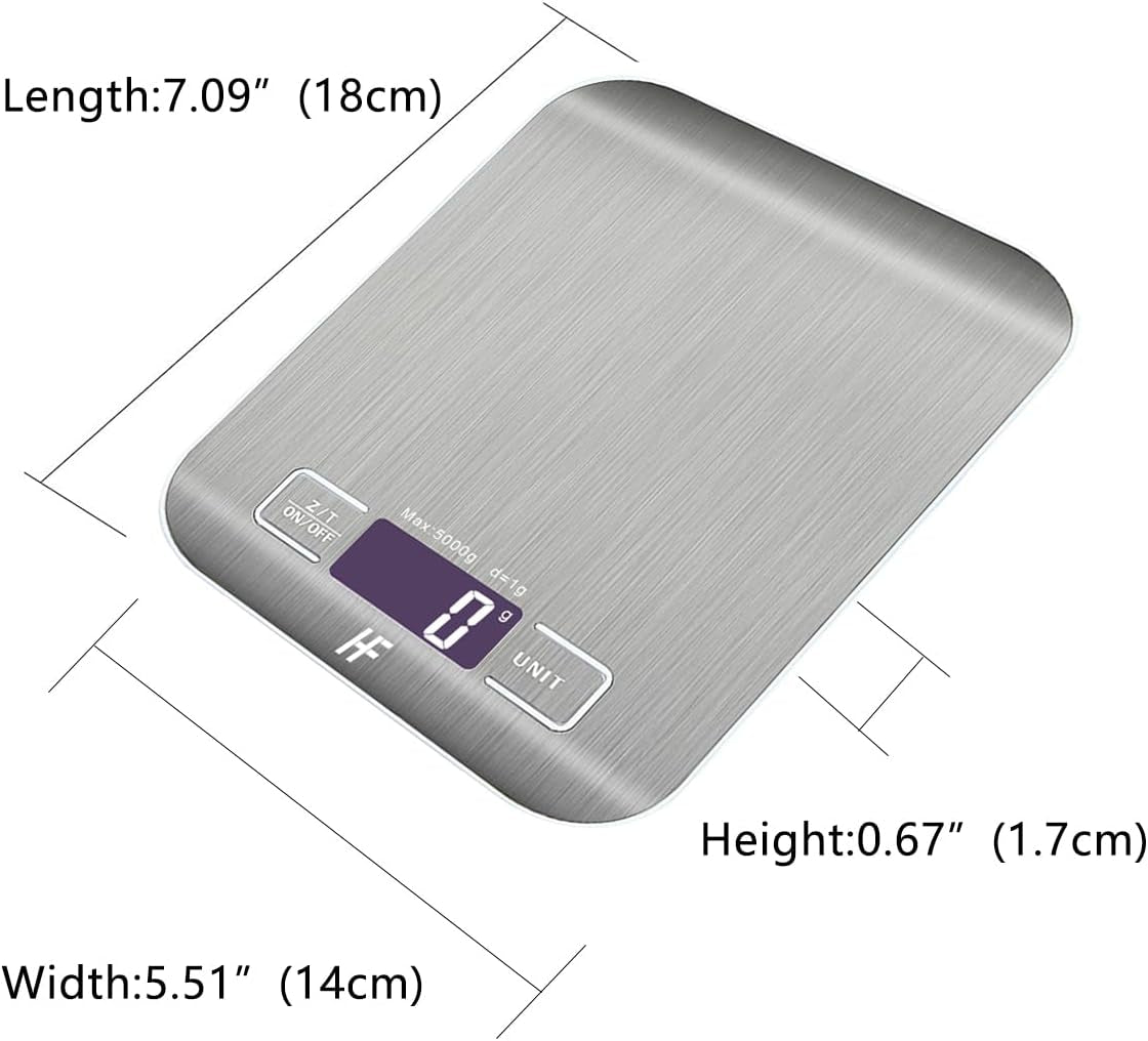 5Kg 1G 11Lb Digital Kitchen Scales Food Scale with Stainless Steel Platform Electronic Cooking Backlit LCD Display Multifunction for Home and Office Use