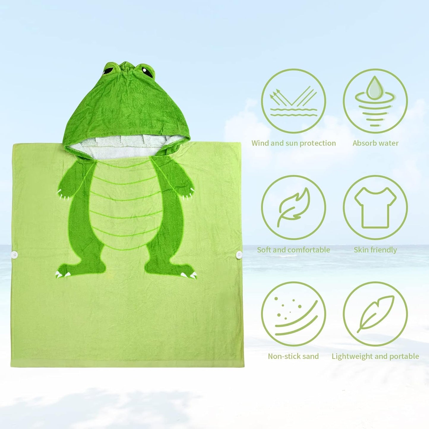 Hooded Towel for Kids Poncho Towel Hooded Swimming Towels Soft Cotton Kids Bath and Beach Towels Wrap Absorbent Toddler Beach Towel Blanket Pool Swim Towel for Boys Girls 2-6 Years Old (Dinosaur)
