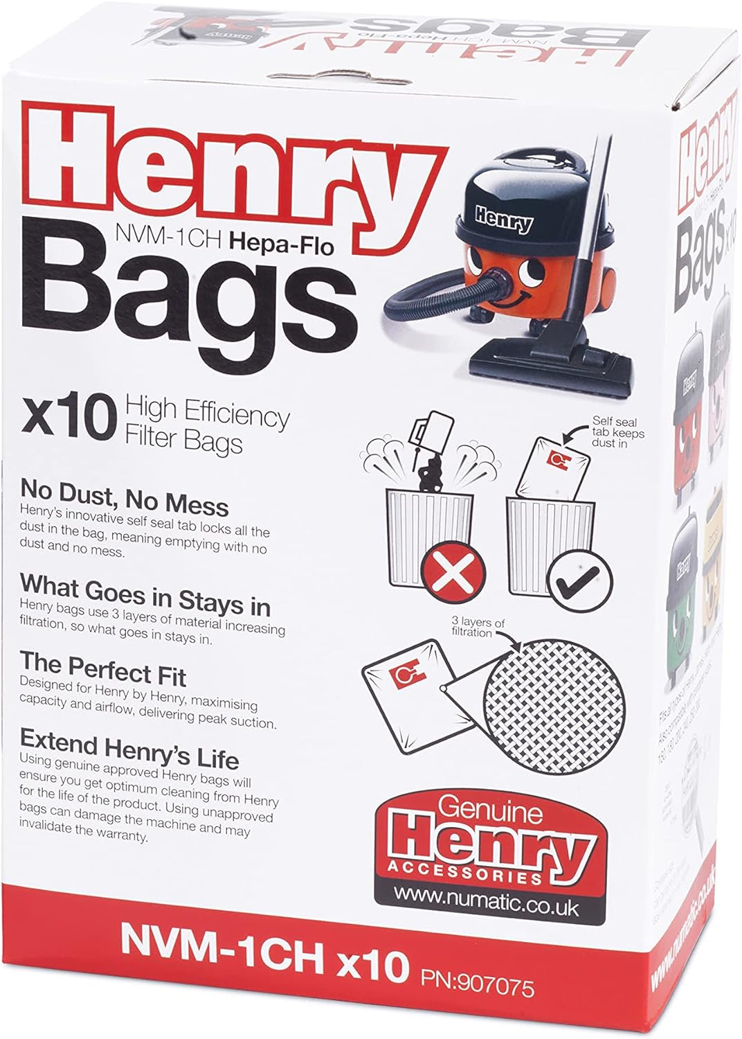 Avern GENUINE ONLY Numatic Hetty NVM-1CH Hepaflo Vacuum Cleaner Dust Bags Pack of 10-604015 907075