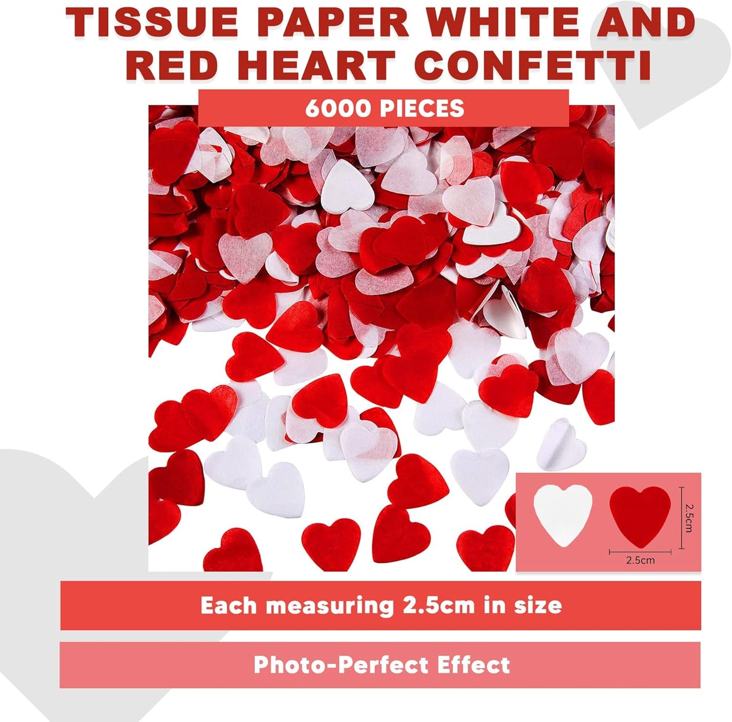 6000Pc Love Heart Confetti Paper Valentines Decorations - White and Red Heart Confetti Valentines Day Decoration - Red Paper Hearts as Engagement Party Decorations or Wedding Table Decoration