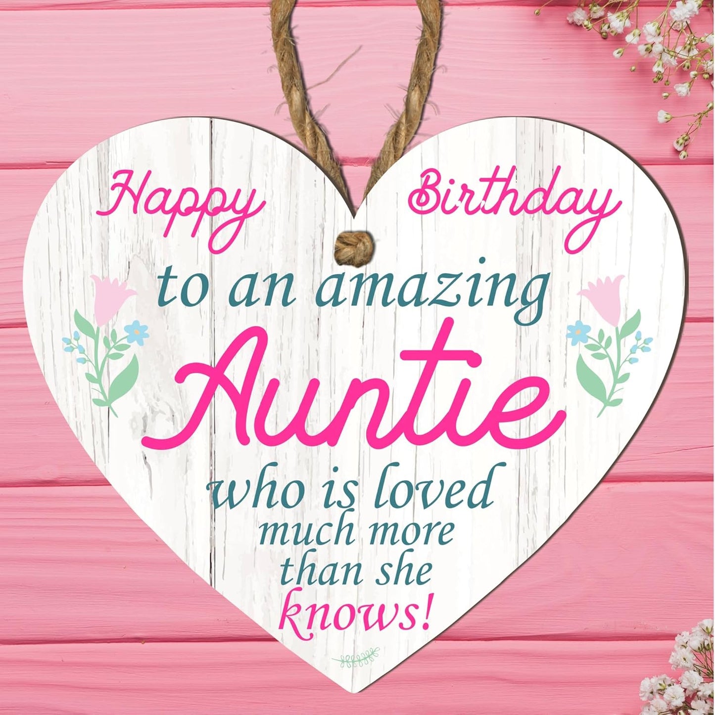 Wooden or Acrylic Heart Plaque for Auntie - Happy Birthday - Gift for an Amazing Auntie - Rustic Home Decor - Heartfelt Message - 10Cm X 9Cm - Made in the UK (Mdf Wood)