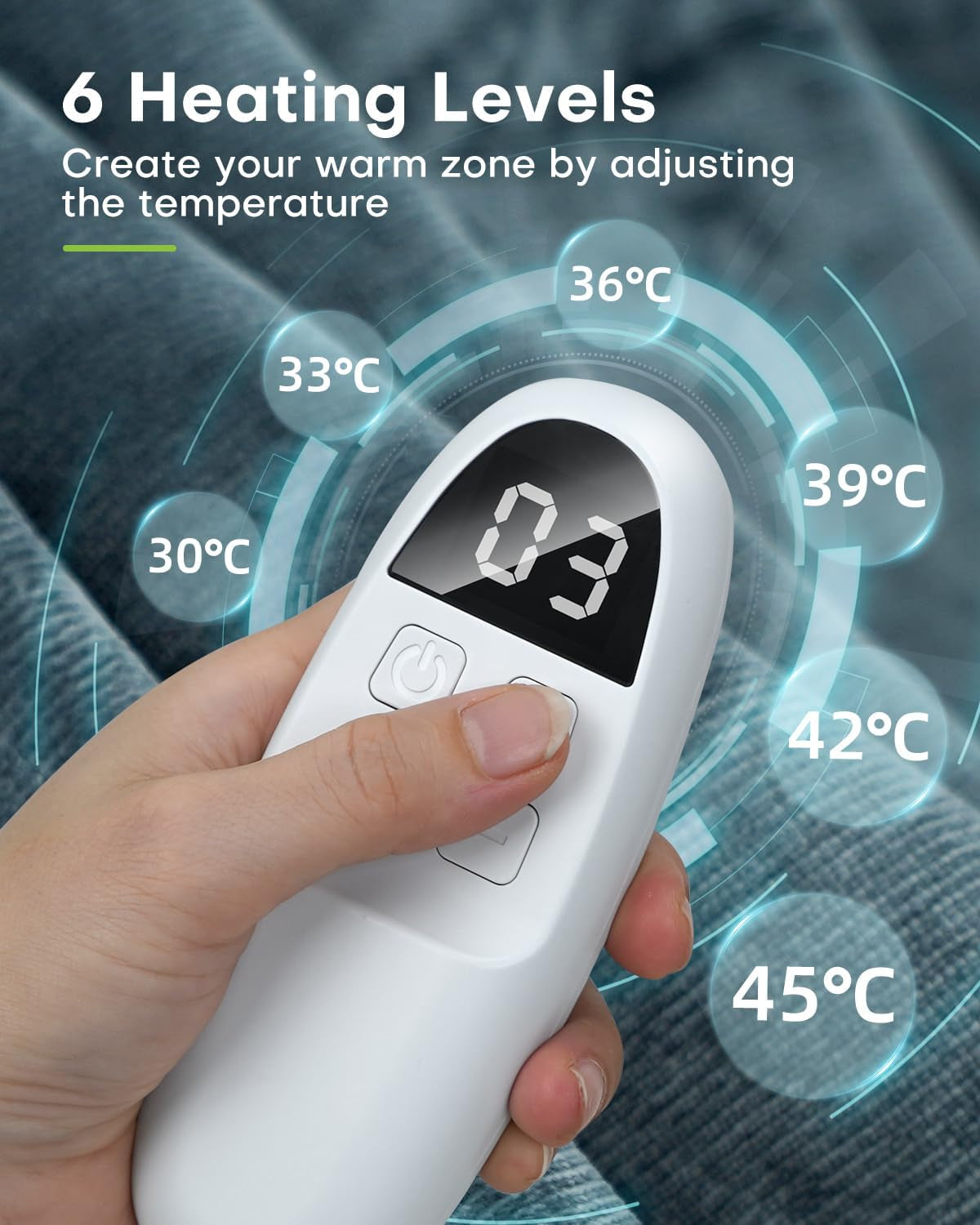 Electric Blanket, 180X130Cm Large, Heated Throw Blanket with 6 Heat Levels, 10H Timer, Fast Heat, Overheat Protection, LED Display, Machine Washable, for Sofa, Office