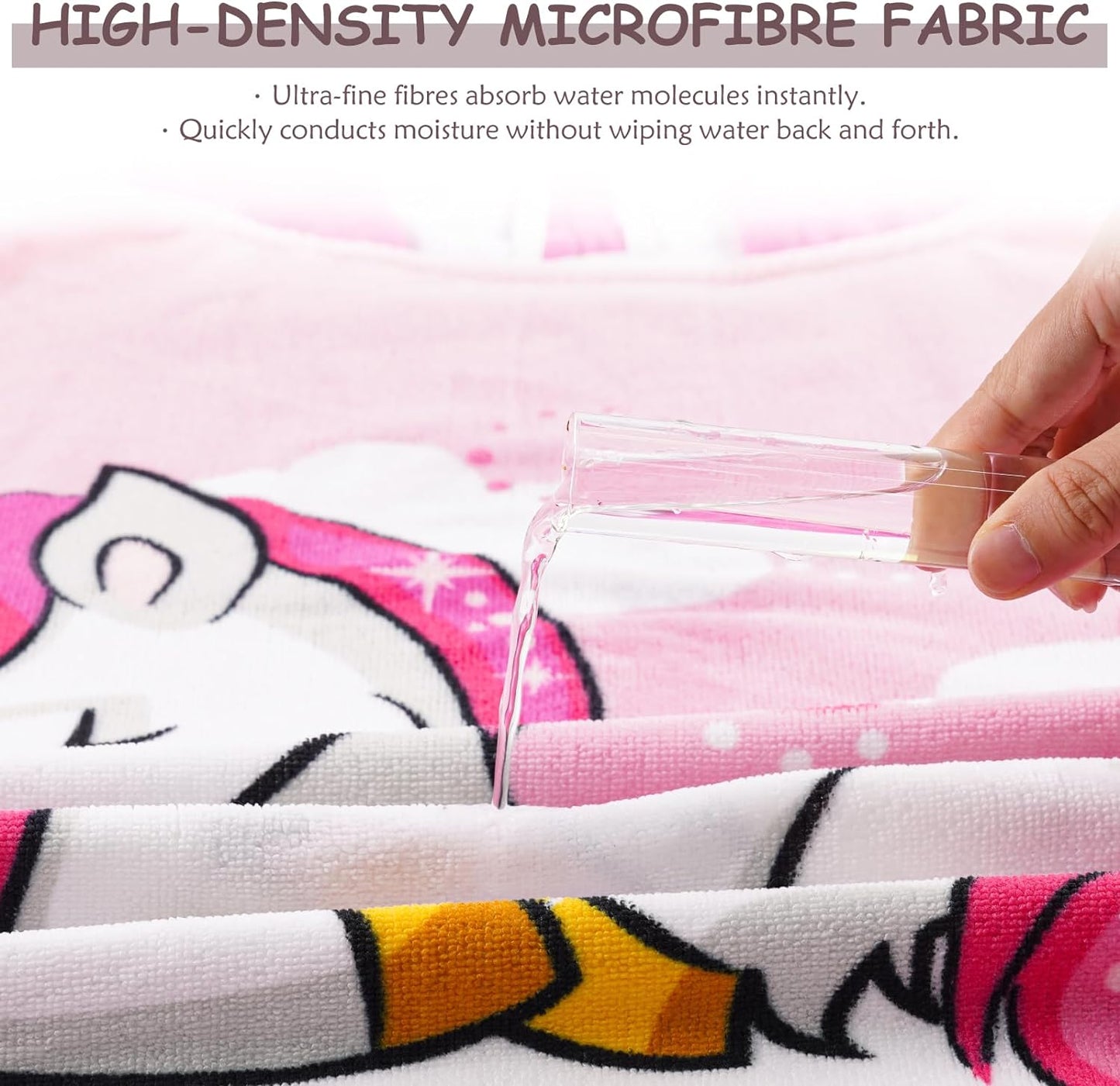 Kids Hooded Poncho Towels, Beach Changing Robe Bath Towel Poncho for Swimming Pool, Microfiber Soft and Large Bathrobe for Girls Boys Children 6-14 Years Old - Pink Unicorn