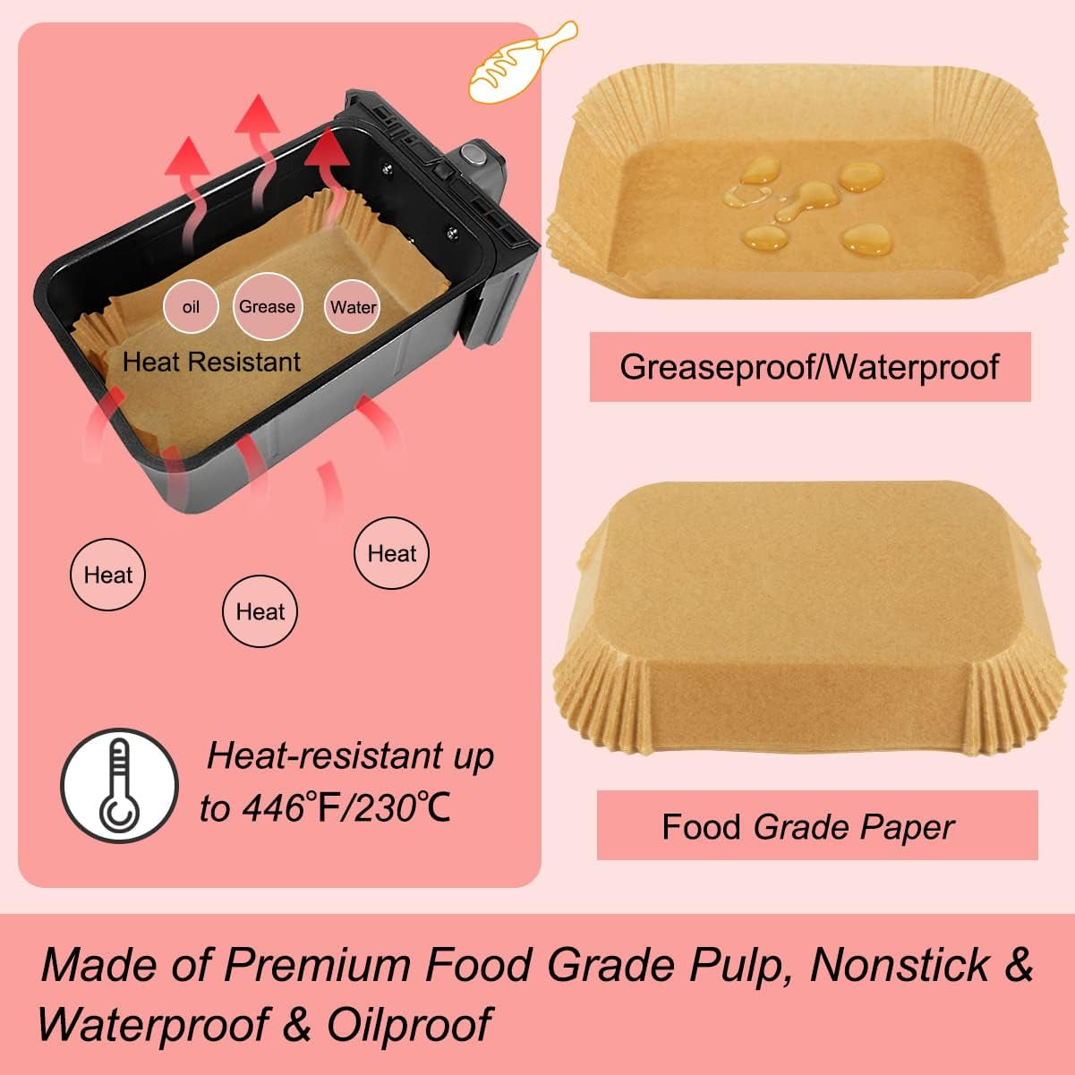 100Pcs Air Fryer Liners for Ninja Dual, Air Fryer AF300UK AF400UK Accessories, Disposable Airfryer Parchment Paper Liners, Compatible with Ninja, Salter, Tower and Other Dual Zone Fryers