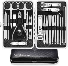 Professional Stainless Steel Manicure Pedicure Set - Set of 4 Nail Clipper Tools in Portable Leather Case for Home and Travel