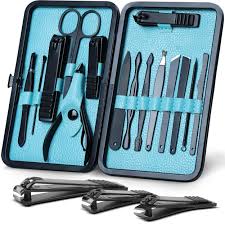 Professional Stainless Steel Manicure Pedicure Set - Set of 4 Nail Clipper Tools in Portable Leather Case for Home and Travel