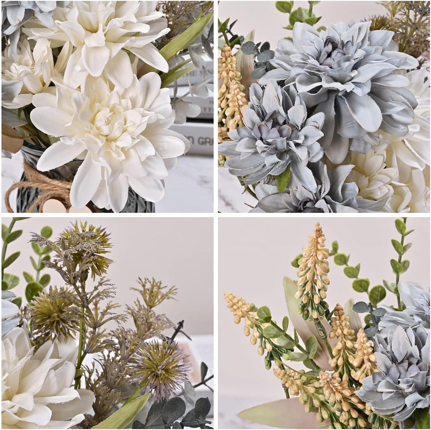 Fake Flowers with Vase, Blue Silk Roses Flowers Arrangement Artificial Flowers in Vase, Autumn Spring Decor,Home Office Living Room Decorations, Dining Table Centerpiece