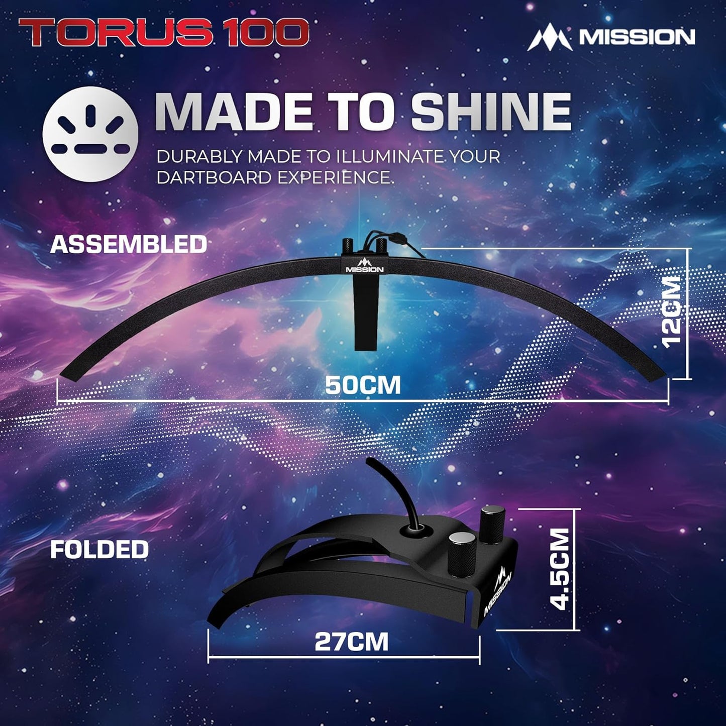 TOR100 Torus 100 | Dart Board LED Folding Portable Dartboard Travel Lighting System