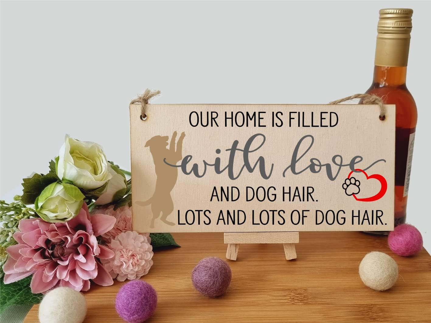 Home Is Filled with Lots of Dog Hair Funny Novelty Handmade Wooden Hanging Wall Plaque Pet Lover Gift Home Decoration