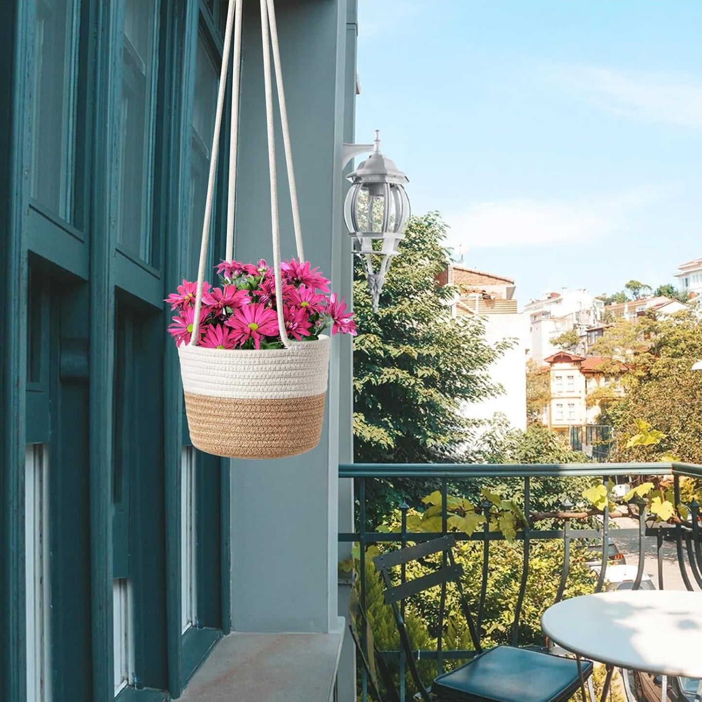 Plant Hangers Hanging Basket Planter Flower Pot Cotton Rope Woven Baskets 72Cm Wall Hanging Planter Ceiling Plants Holder Indoor Outdoor Flower Pot Storage Hanger Decorative for Home Garden