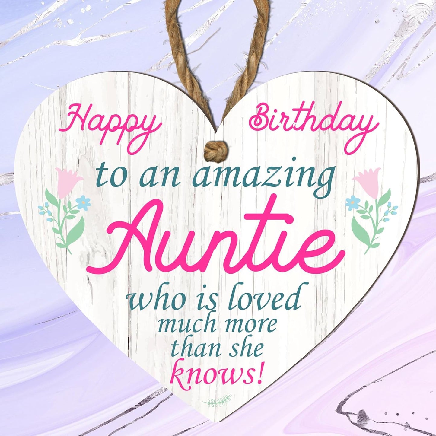 Wooden or Acrylic Heart Plaque for Auntie - Happy Birthday - Gift for an Amazing Auntie - Rustic Home Decor - Heartfelt Message - 10Cm X 9Cm - Made in the UK (Mdf Wood)