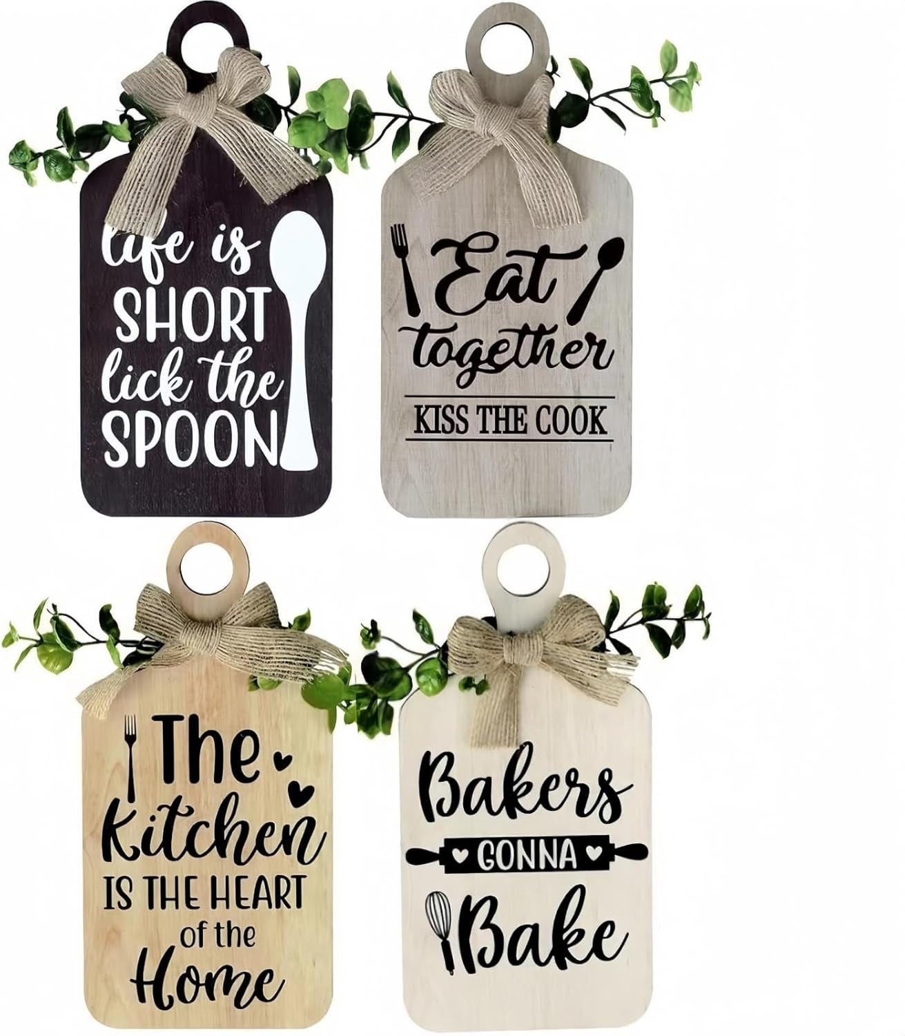 4 Pieces Wooden Hanging Sign Kitchen Wooden Wall Art Rustic Wood Bar Sign Farmhouse Style Wall Art for Kitchen Home Art Decor