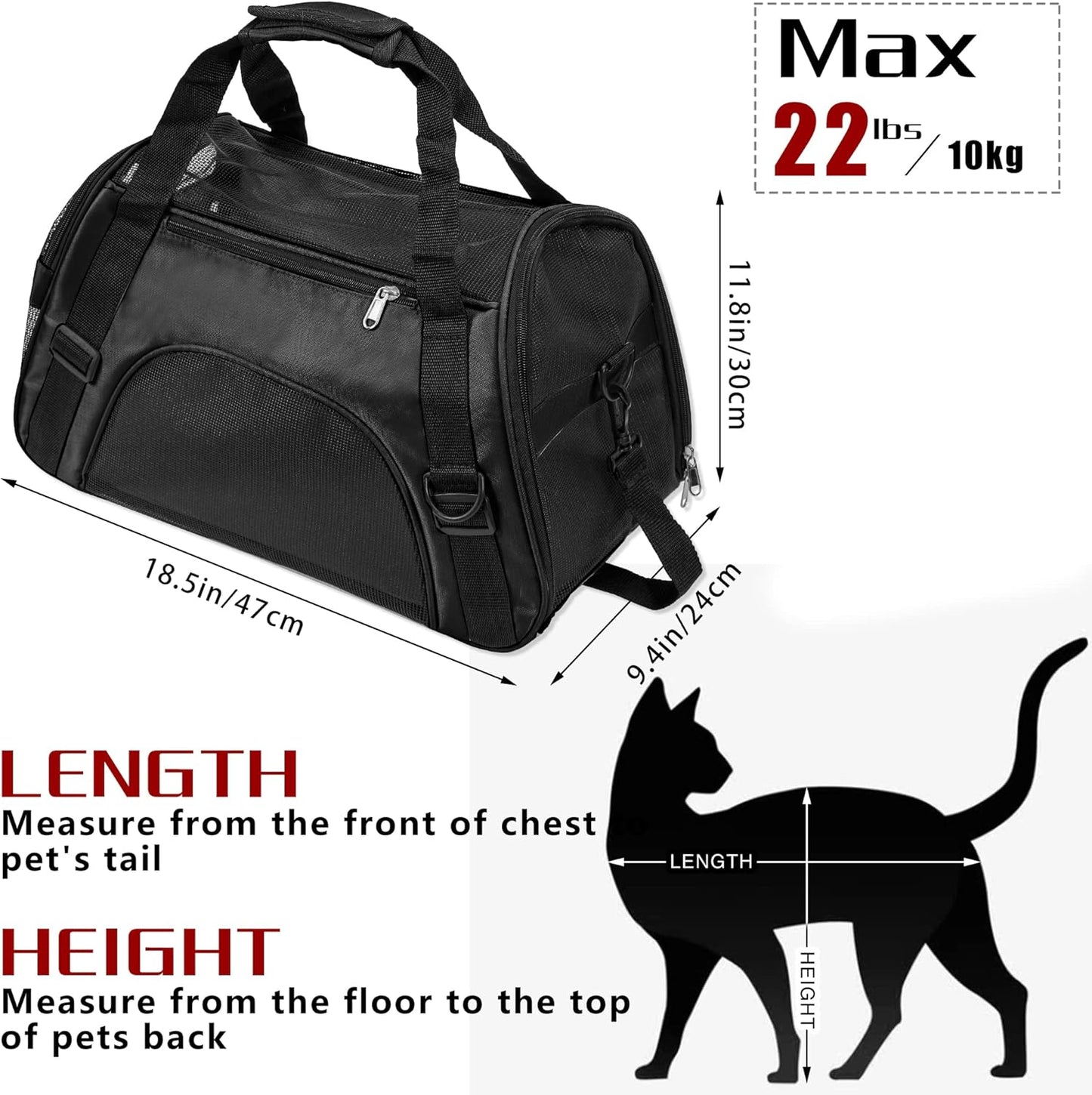 Soft-Sided Foldable Cat/Dog/Pet/Puppy Carrier Bag,Portable Pets Travel Carriers for Cats/Dogs/Pets with Shoulder Strap & Removable Mat,Durable Comfort Cat Basket Airline Approved(Black,Medium)