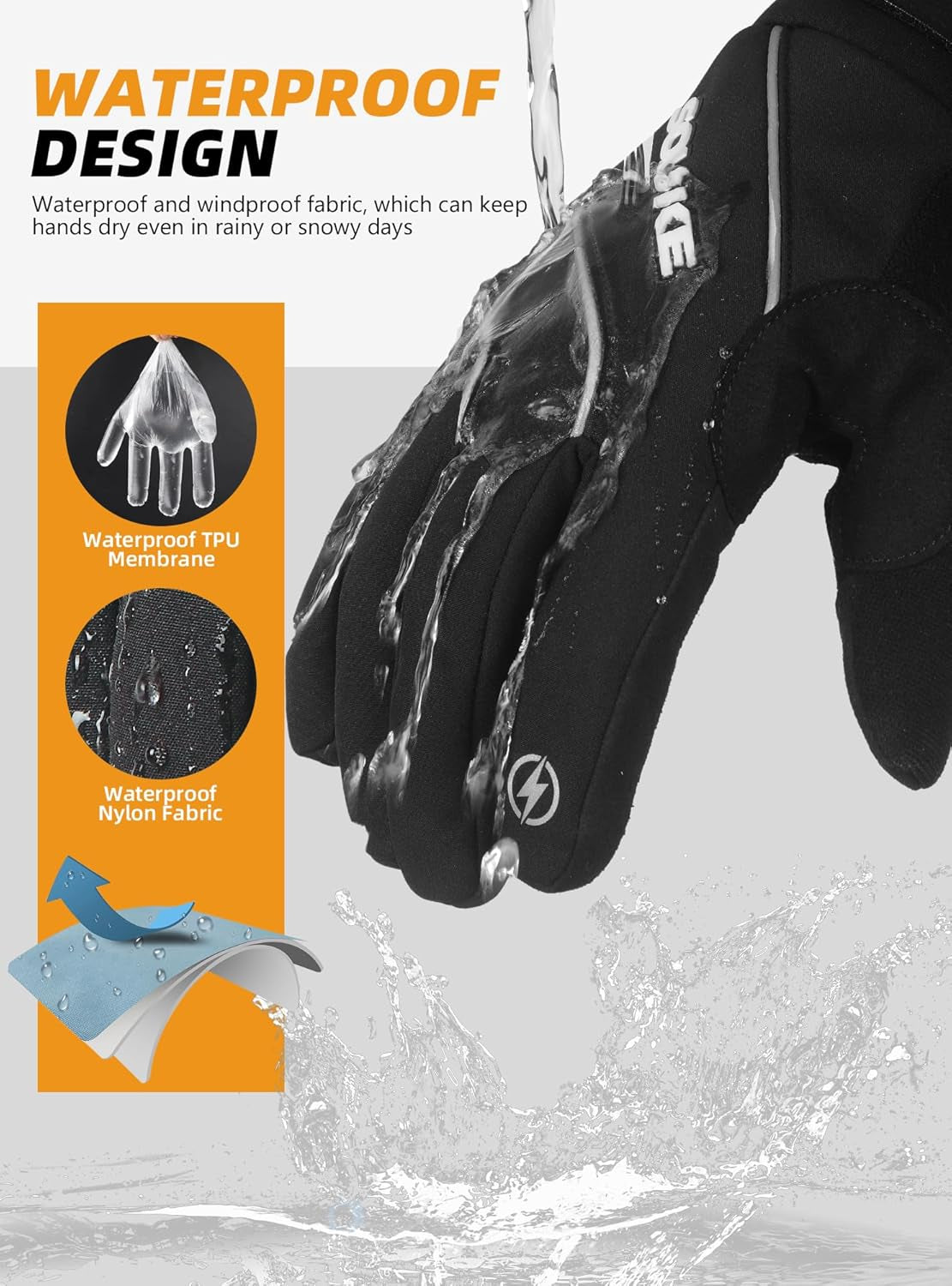 Winter Cycling Gloves Men Women,3M Full Finger Padded Touch Screen Bike Glove Anti-Slip Warm Waterproof Windproof for Running,Biking,Outdoor Sports