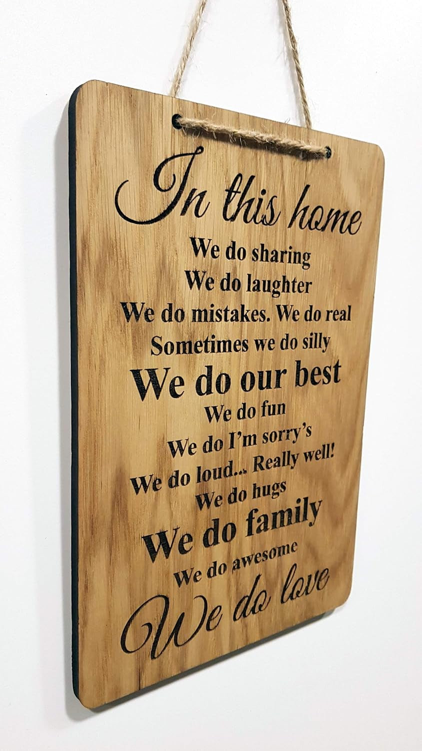 in This House We Do LOVE Quote Wall Sign Hanging Rustic Wooden House Shabby Chic Room Plaque Gift Laser Engraved Hand Made