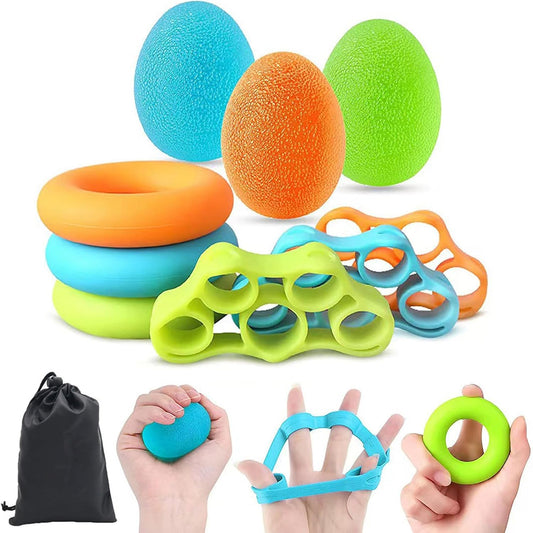 9Pcs Set Hand Grip Strengthener,Finger Exerciser Stress Relief,Hand Squeeze Ball Kit for Grip Strength,Silicone Finger Gripper, Trainer for Relieve Wrist,Muscle Training,Sports,Fitness