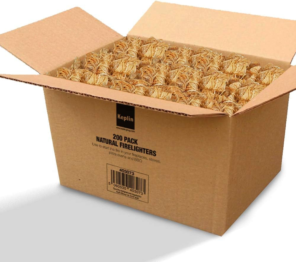 Natural Firelighters - 200 Pack | Eco Friendly Wood Firelighters | Quick Wood Wax Flame Fire Starters | Safe to Use | Ideal for Stoves, Open Fires, Bbq'S & Pizza Ovens