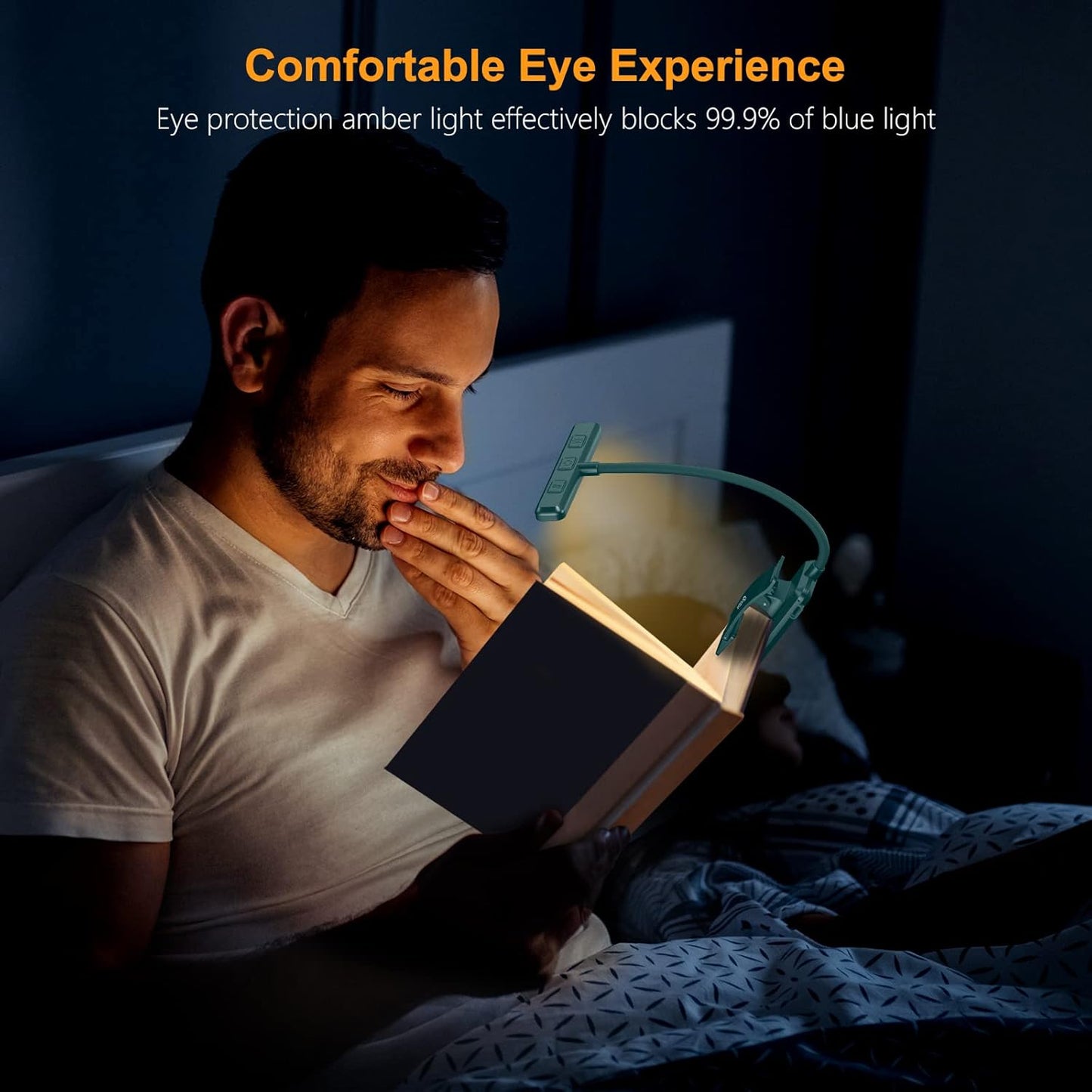 19 LED Book Light, Reading Light Book Lamp for Reading at Night with Memory Function, 3 Eye-Protecting Modes -Stepless Dimming, Long Battery Life, 360° Flexible Lamp for Bed,Tablet- Green