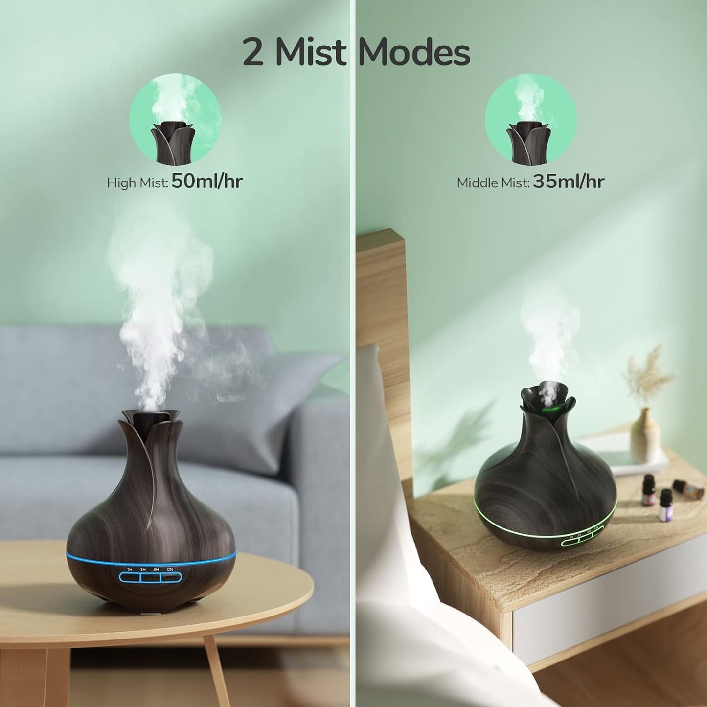 600 ML Aromatherapy Oil Diffusers with 8 Essential Oils Set, Ultrasonic Essential Diffuser with 2 Mist Modes, LED Lights,4 Timer for Large Room