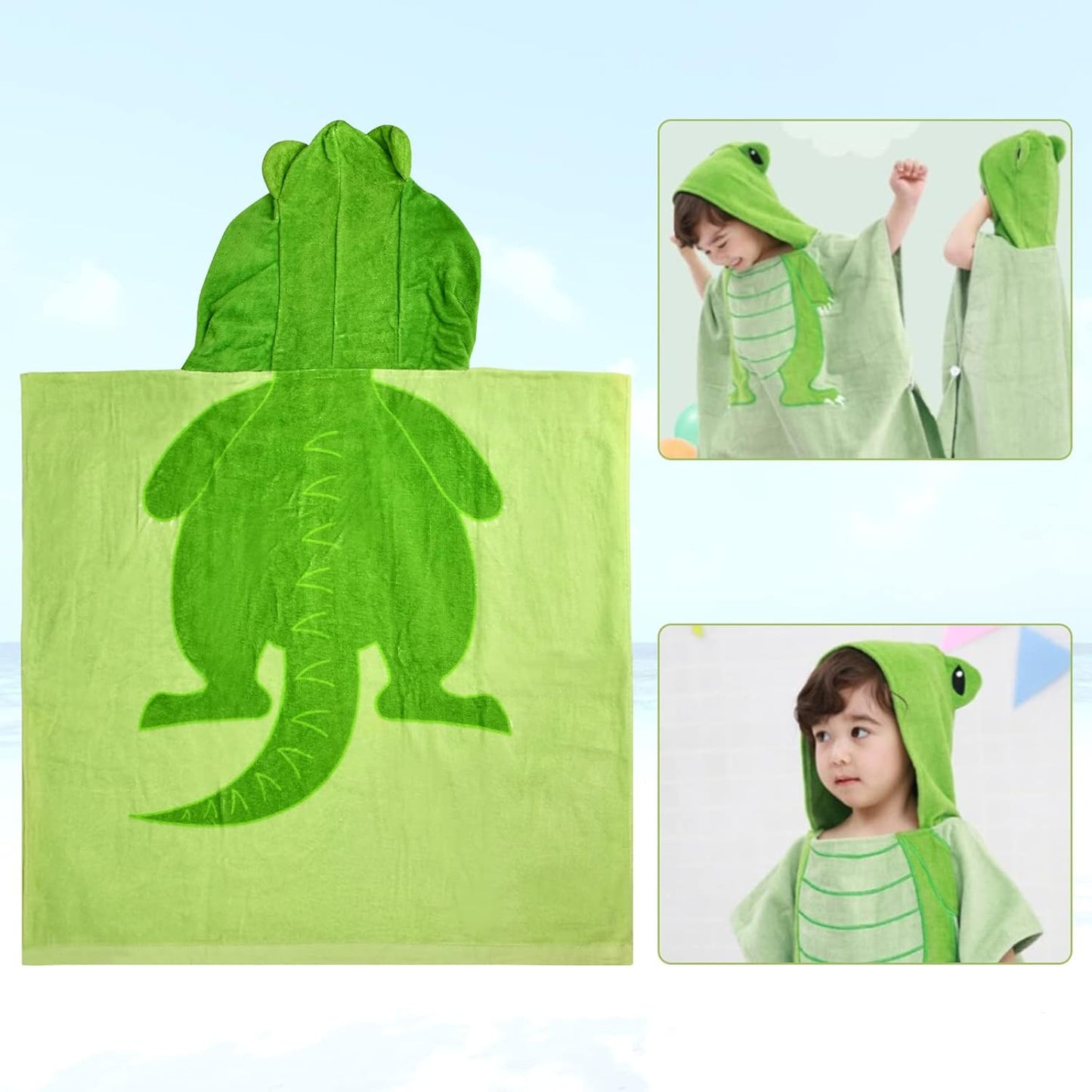Hooded Towel for Kids Poncho Towel Hooded Swimming Towels Soft Cotton Kids Bath and Beach Towels Wrap Absorbent Toddler Beach Towel Blanket Pool Swim Towel for Boys Girls 2-6 Years Old (Dinosaur)