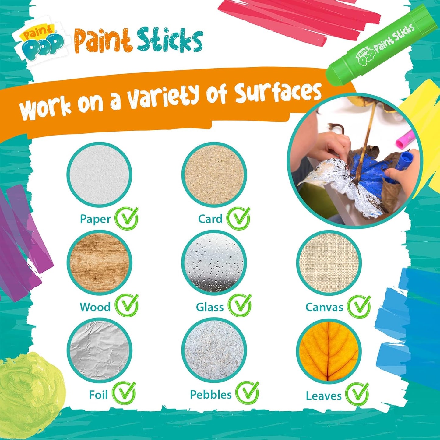 Paint Sticks for Kids - 20 Pack Assorted Colours & Fun Storage Tub - Twist & Paint, Mess-Free, Fast Drying Action, Easy Clean Up, Vibrant Colours, Multi-Surface