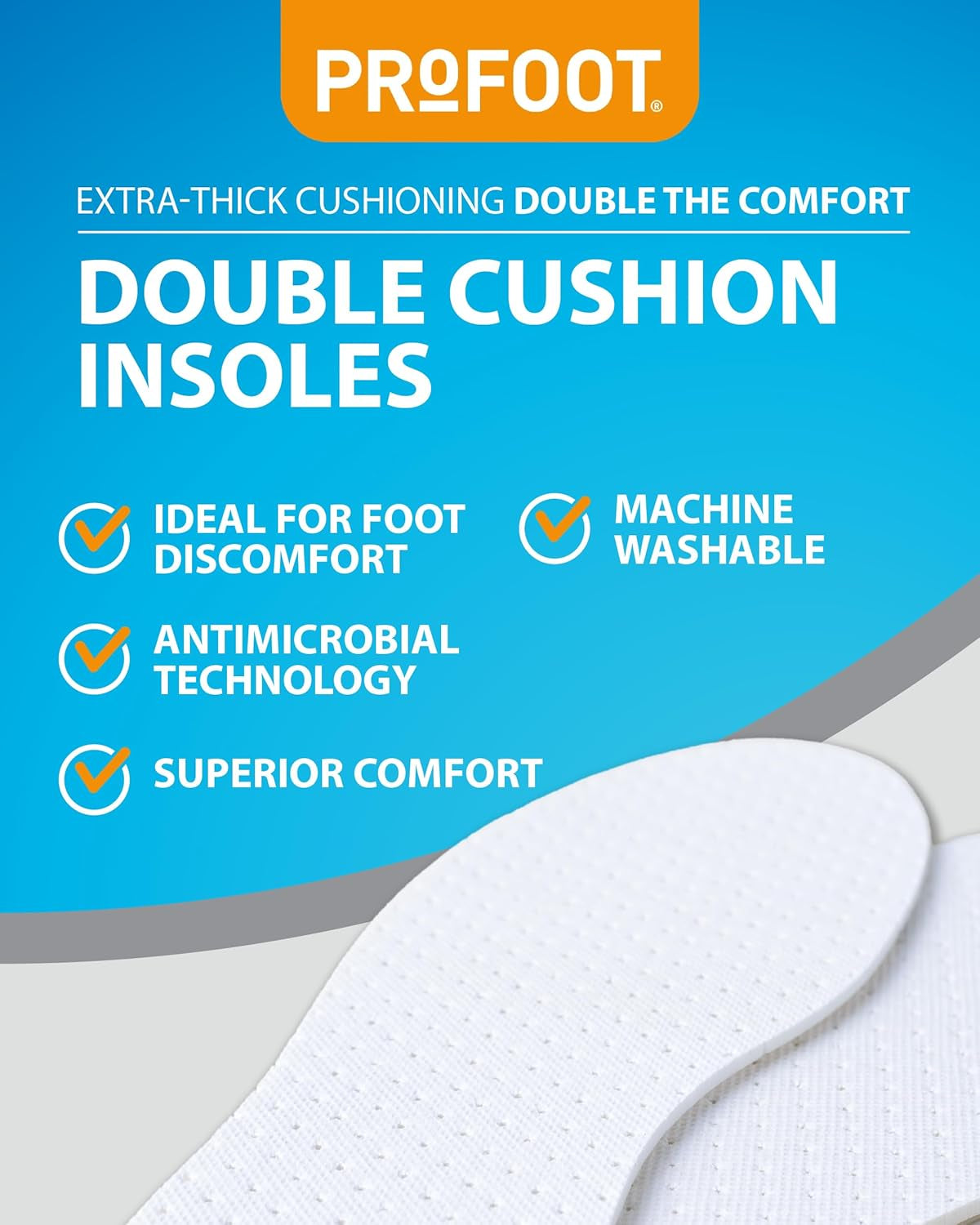 Double Cushion Insoles - Full Length Insoles - Unisex - Extra Thick Cushioning - Dual Layer Shoe Inserts - Ideal for Foot Discomfort - One Size Fits All - 1 Pair per Pack