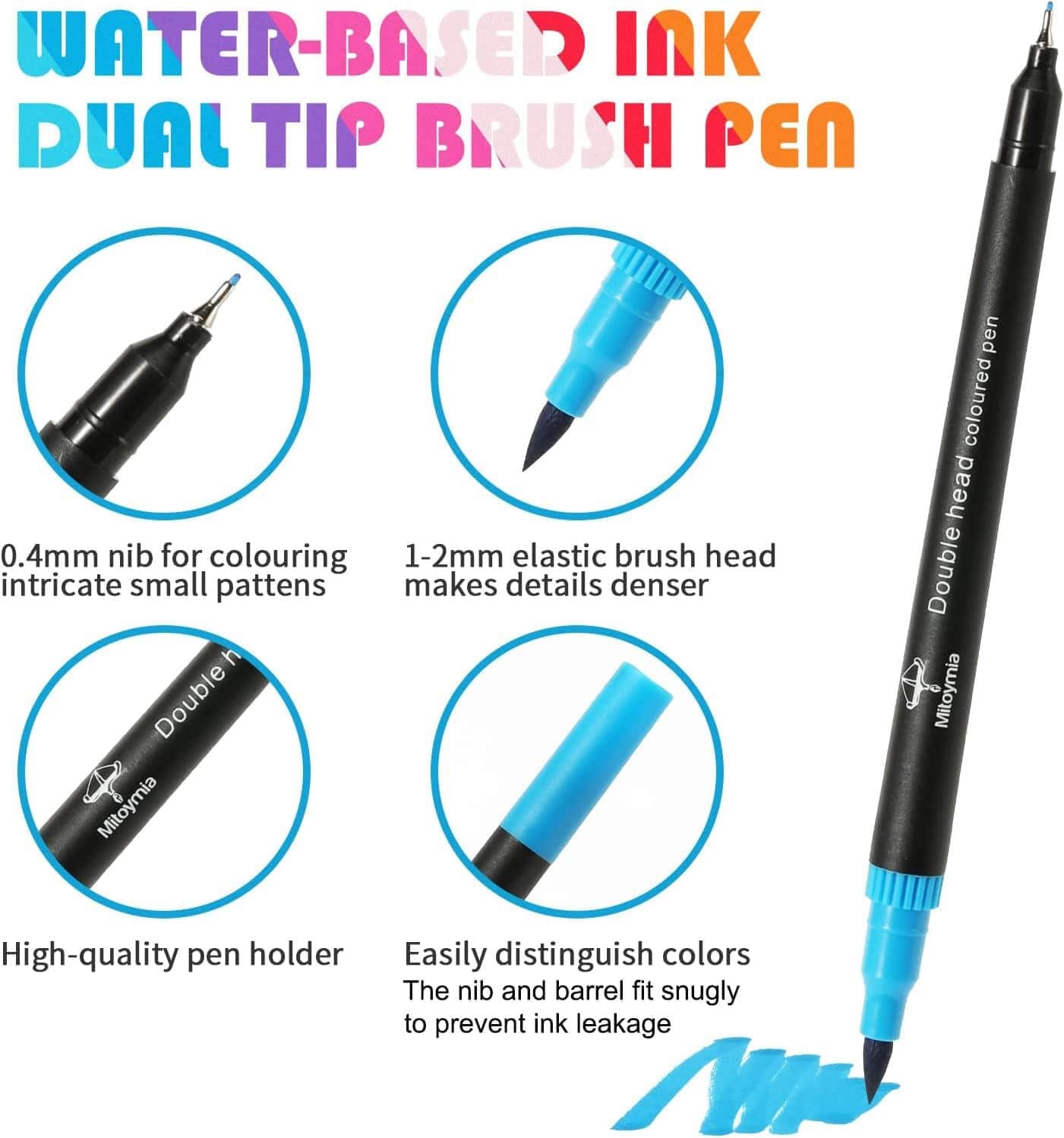 24 Dual Tip Colouring Brush Pens,Students for Felt Tips for Adults, Coloured Drawing Pens Art Pens Set Markers